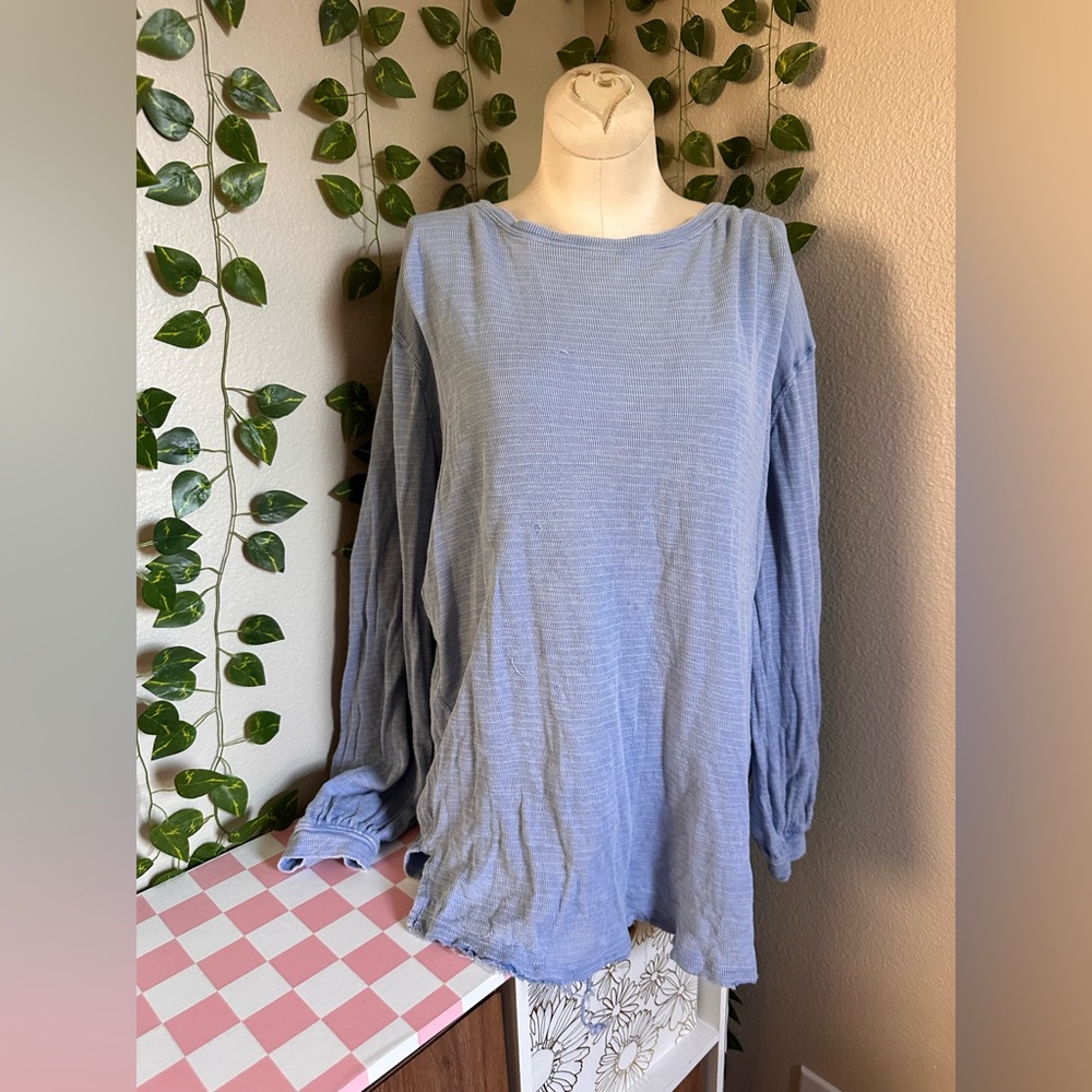 We The Free Blue Distressed Long Sleeve Small